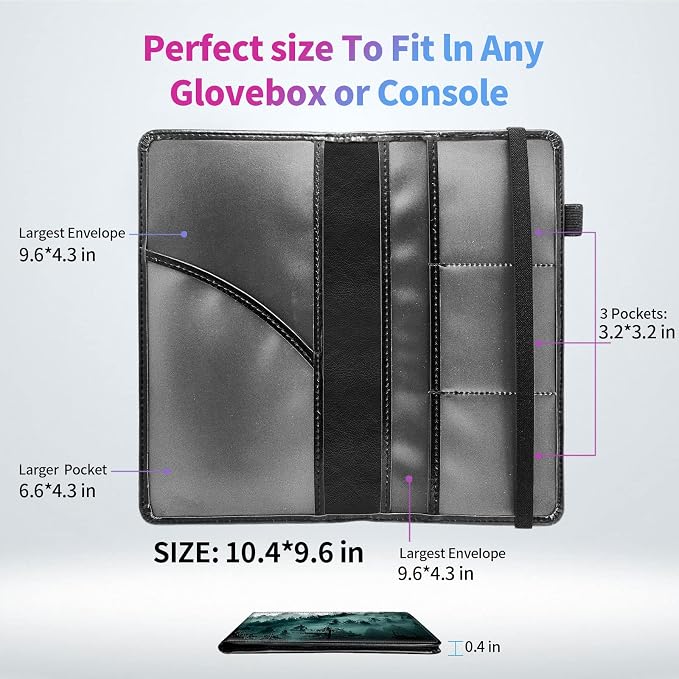 Car Registration and Insurance Holder,Leather Insurance License and Registration Card Holder for Car Glove Box, Auto Truck Document Holder Organizer for Men Women-Forest Trees in Fog