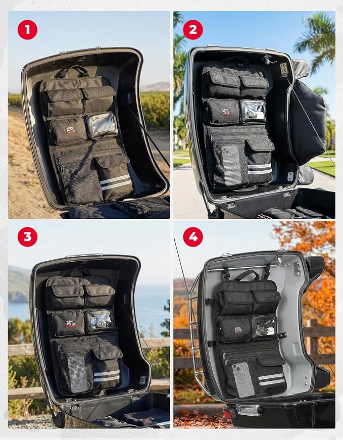 KEMIMOTO Upgraded Quick Release Organizer for Tour Pack Lid Compatible with Road Glide Road King Street Glide Touring Model Organizer Bag 1993-2013