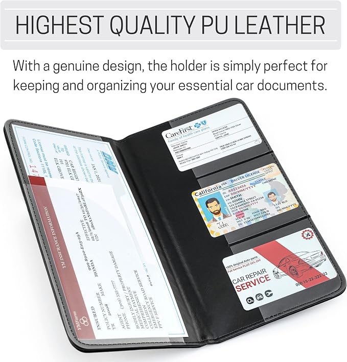 CANOPUS Car Registration & Insurance Holder, Vehicle Glove Box Organizer and Document Holder, Wallet for Auto - Includes 2 Sets of EZ Pass Strips, SUV
