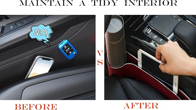 Car Seat Gap Filler Organizer- Upgrade Car Side Seat Gap Filler with Cup Holder and Phone Holder- Car Seat Gap Organizer for Prevent Falling-Seat Gap Storage 2 Pack (2, red)