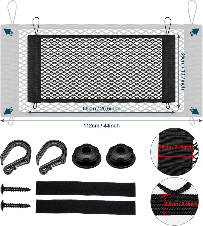 Cargo Net for Car Trunk Organizer, Elastic Mesh Pockets Backseat Hanging 25.6 x13.7 inches Trunk Organizer Storage Pouch Bag Car Net Accessories for SUV MPV