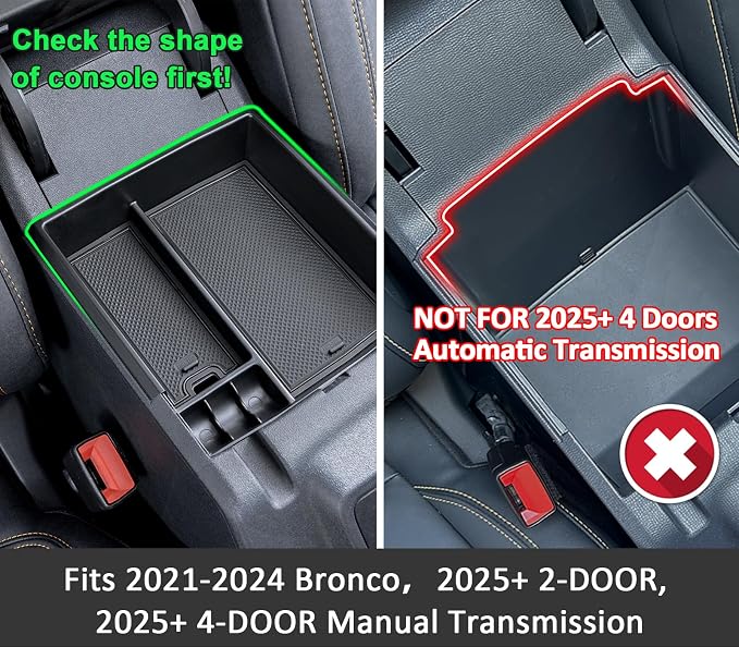 TOPINSTALL 21-24 Tray Compatible with 2021-2024 Ford Bronco & 2025+ Bronco 2-Door & 2025+ 4-Door Manual Transmission, Full Size Bronco Organizer (NO for 25 4-Door Automatic & Sport Model)