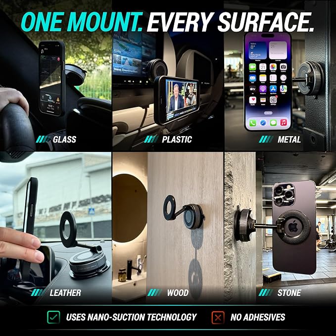 CARMOUNT Clutch-X™ Black – Vacuum Phone Mount Suction Cup Car Phone Holder for iPhone, Window Phone Mount for Travel, 360° Vacuum Magnetic Phone Holder for Car, Magnetic Phone Holder with Suction Cup
