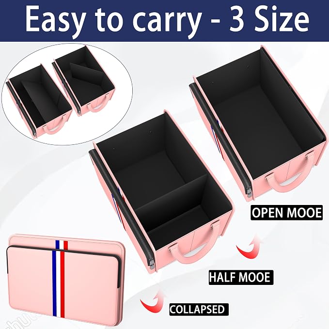 Homeve Trunk Organizer for Car, Waterproof Collapsible 3 Compartments Car Organizer, Foldable Storage for Car Accessories, Tools, Sundries for Women Men, Tote Bag (Pink, Standard)