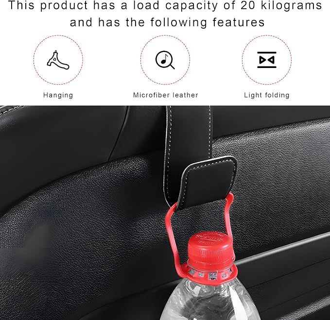 2 PCS Car Seat Headrest Hook, Microfiber Leather Purse Hooks Back Seat Storage Organizer, Auto Interior Headrest Holder for Hanging Bag Coat Grocery, Car Accessories (Beige)