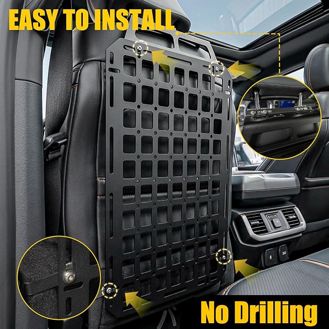 Tactical Seat Back Molle Panel Compatible with 2015-2026 Ford F150 Tactical Seat Back Organizers Rigid Molle Panel Seat Back Storage Shelf Organizer 2025 Ford F-150 Accessories (One Piece)