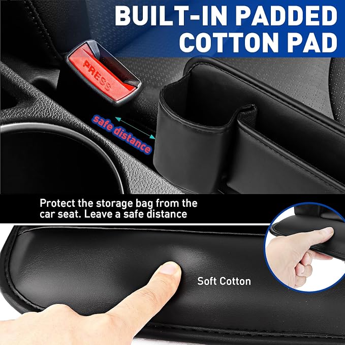 Universal PU Leather Car Seat Gap Filler Organizer with Cup Holder | Center Console Multi-Purpose Essentials Organizer with Phone, Keys, Card Storage Bag, Gifts for Car SUV Truck Owners