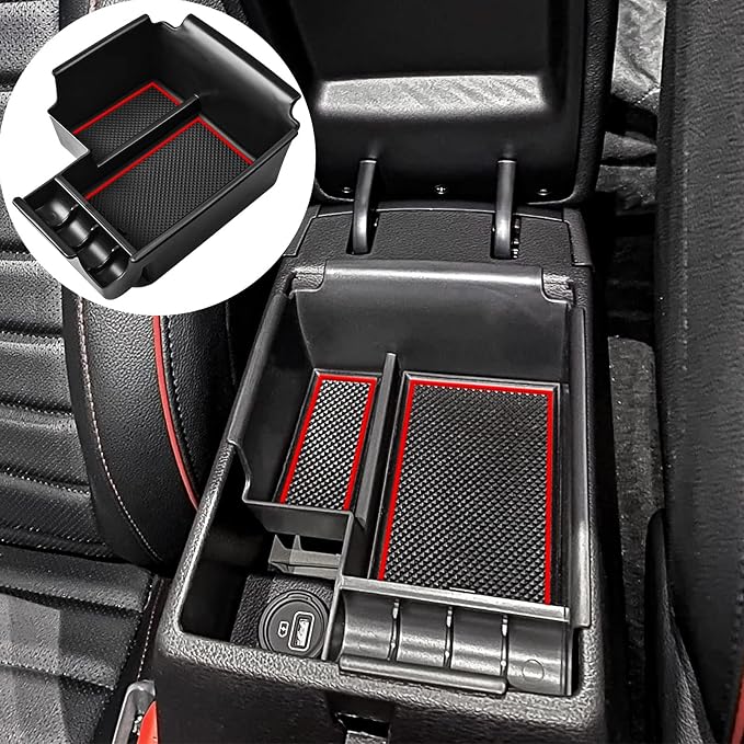 TACORBO Center Console Organizer Compatible with 2019-2024 Kia Forte LX/LXs/GT-Line/GT Insert Tray ABS Armrest Secondary Storage Box, Red