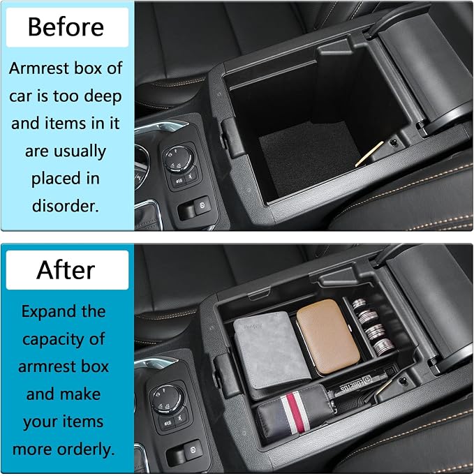 EDBETOS Center Console Organizer Tray Compatible with Chevy Traverse Accessories 2018 2019 2020 2021 2022 2023 Interior Secondary Armrest Storage Glove Box Divider ABS Material, Black Trim