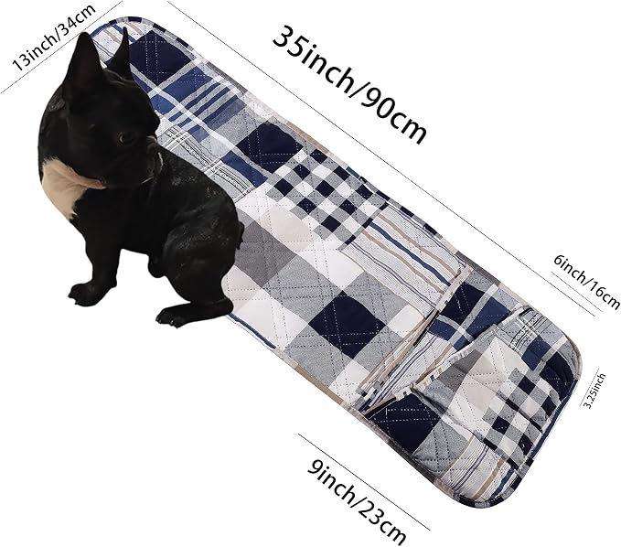 Brilliant Sunshine Blue Plaids and Stripes Patchwork Couch Armrest Organizer, Non Slip Armchair Caddy for Sofa Recliner, Washable Remote Control Holder, Storage for Magazine, Phone, iPad (35"×13")