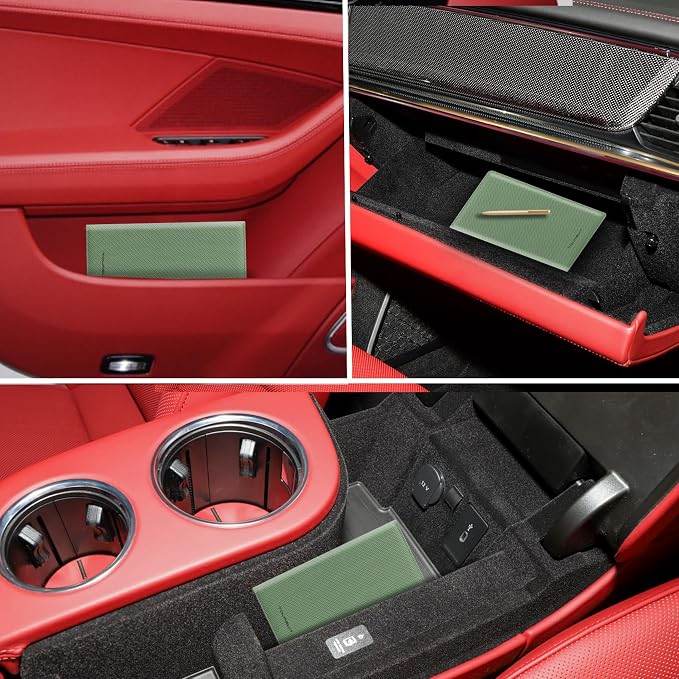 TOURSUIT Car Registration and Insurance Card Holder, Vehicle License Document Glove Box Compartment Organizer, Interior Car Accessories for Women Men (Carbon Green)