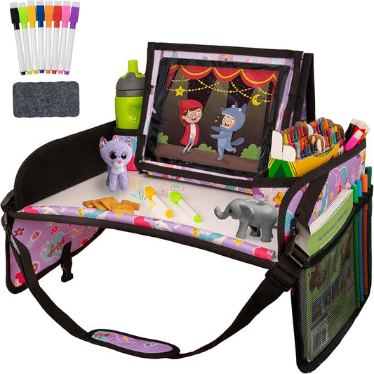 Lusso Gear Kids Travel Tray for Car - Road Trip Essentials for Kids - Car Seat Tray for Toddlers & Kids - for Airplane, Kids Travel Desk, Road Trip Activities (Mermaids)
