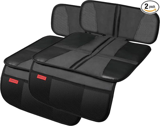 Kaiphy Car Seat Protector - Seat Protection Mat - Thick Padding - Durable, Waterproof Fabric, Leather Reinforced Corners & 3 Pockets for Handy Storage (2 Pack) Black