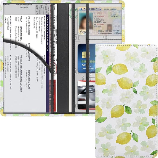 LumiMokki Premium Car Registration & Insurance Card Holder with Magnetic Shut, Vehicle Glove Box Car Organizer - For Documents, Cards, License (Lemon)