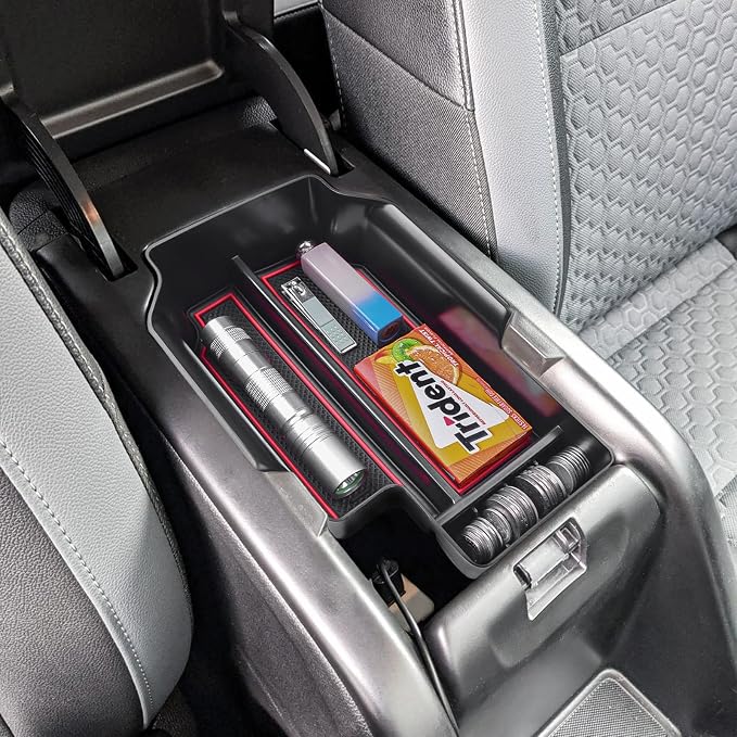 Center Console Organizer Fit Chevy Colorado/GMC Canyon, Red Trim | Compatible with 2015-2022, Armrest Secondary Storage Box, ABS Materials