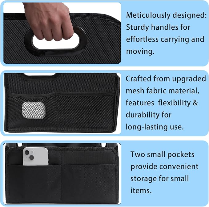 Car Seat Organizer, Automotive Backseat Organizer, Passenger Seat Organizer for kids, Collapsible Trunk Organizer With Handles, Divide & 6 Mesh Pockets, Black