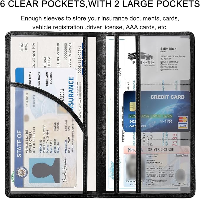 LumiMokki Premium Car Registration & Insurance Card Holder with Magnetic Shut, Vehicle Glove Box Car Organizer - For Documents, Cards, License (Cowhide Black)