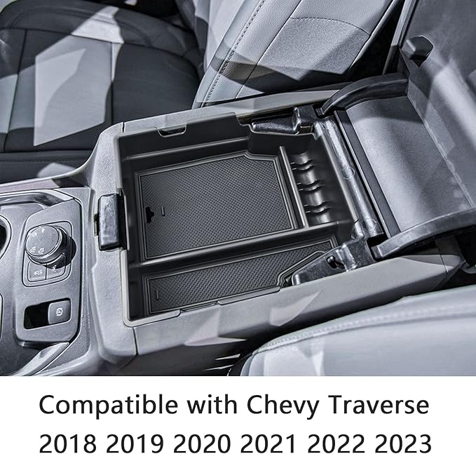EDBETOS Center Console Organizer Tray Compatible with Chevy Traverse Accessories 2018 2019 2020 2021 2022 2023 Interior Secondary Armrest Storage Glove Box Divider ABS Material, Black Trim