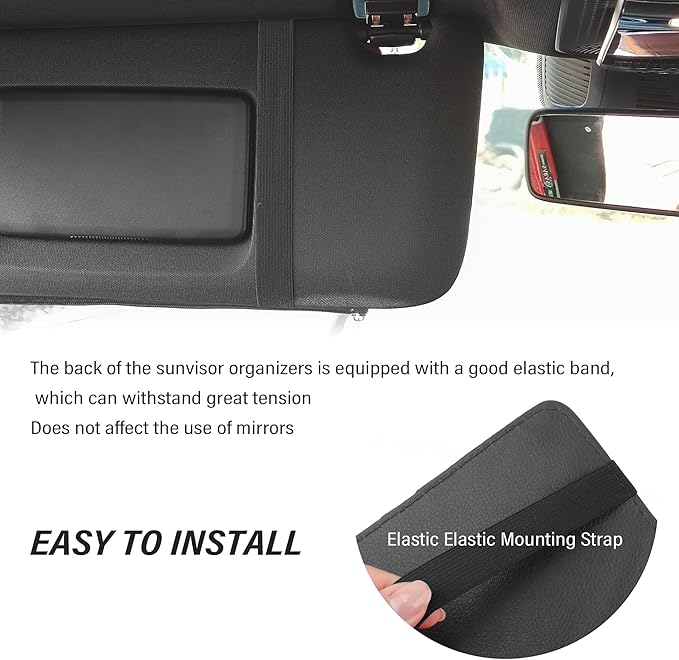 Car Visor Organizer with Sunglass Holder,Multi-Functional Car Sun Visor Organizer with Zipper for Cards,Money,Tickets,Leather Interior Accessories (Beige)