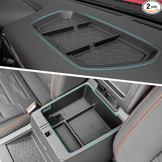 2PCS Center Console Organizer Set Compatible with 2022-2024 Nissan Frontier S/SV/Pro-X/Pro-4X/SL Accessories (NOT FIT 2025 2026), Dashboard Tray with Phone Holder & Armrest Storage Box