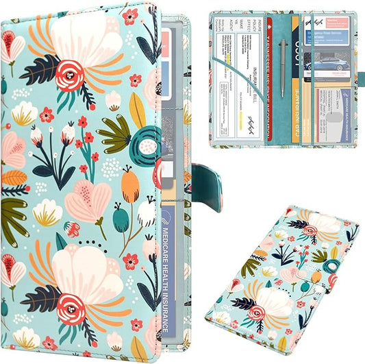DMLuna Car Registration and Insurance Holder, Leather Vehicle Card Document Glove Box Organizer, Auto Truck Compartment Accessories for Essential Information, Driver License Cards, Hill Flower