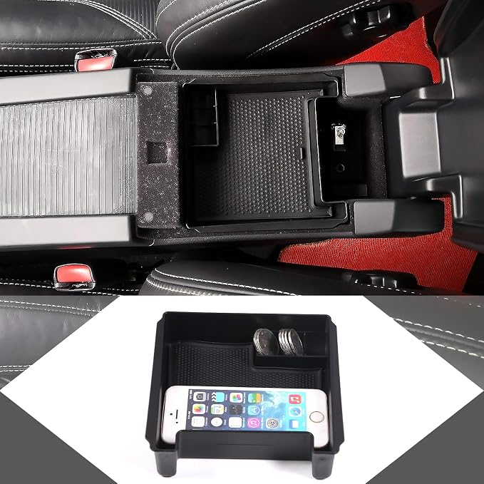 Black Armrest Storage Box Center Console Organizers Phone Tray with Mat and Logo Fit for Volvo S60 S60L V60 XC60 2009-2017