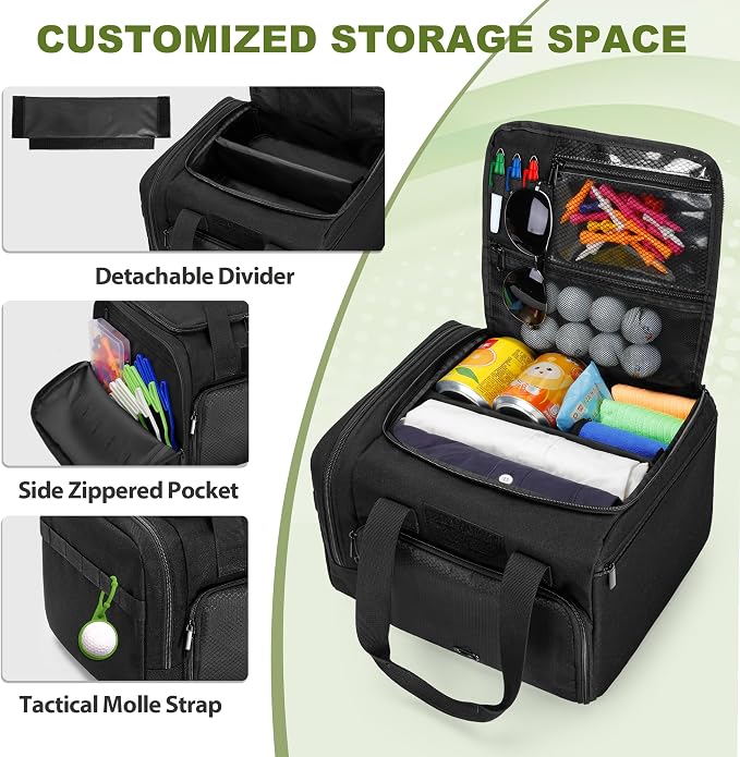 DSLEAF Small Golf Trunk Organizer Bag for Men & Women, Golf Car Locker with Bottom Shoe Space for A Pair of Shoes, Multiple Pockets for Balls, Tees, Cap, Gloves and Towels