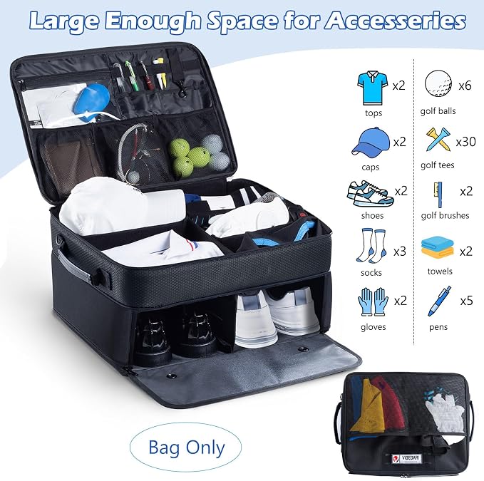 Upgraded Trunk Organizer - Separate Compartment for 2 Pair Shoes, Car Locker Organizer for Golf Balls, Gloves, Accessories