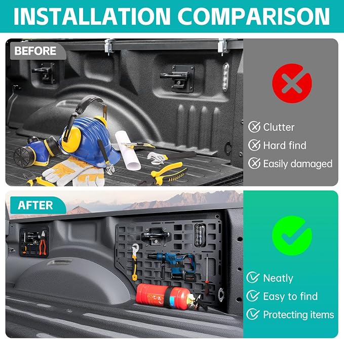 Side Truck Bed Molle Panel Rack System Compatible with 2015-2023 Ford F150 Accessories 5.5FT Cargo Storage Organizer Tools Rack Fit for 2015-2023 F-150 Accessories