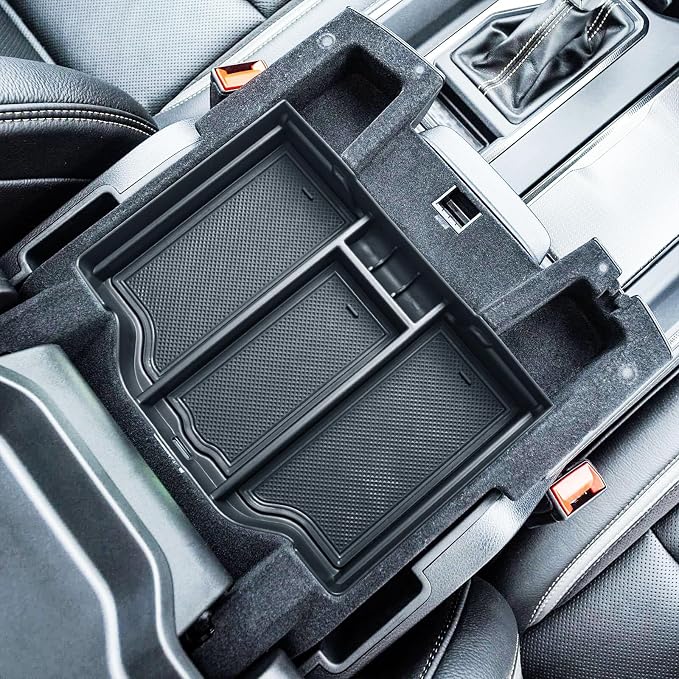 EDBETOS Full Center Console Organizer Compatible with 2019-2023 2024 2025 2026 Dodge RAM 1500 2500 3500 Accessories ABS Plastic Material Insert Tray Secondary Storage Armrest Box, Black