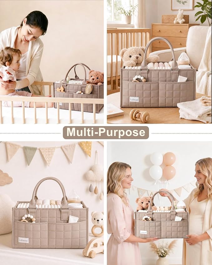 Baby Diaper Caddy Organizer, Portable Nursery Storage Basket with Handle for Newborn Boy or Girl, Gift for Baby Shower Essentials, Registry Must Have Bag, Caddie Car Organizer, Brown