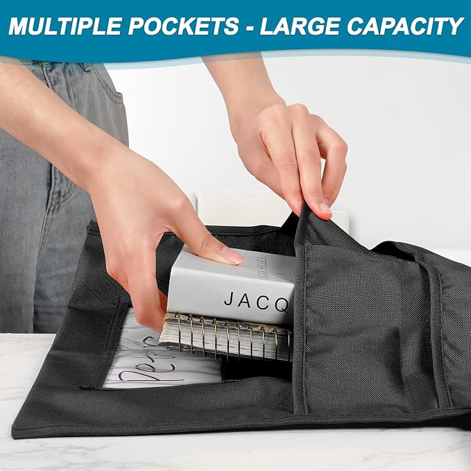 12 Pack Chair Pockets for Classrooms, Black Chair Pocket with 3 Heavy Duty Storage Pocket, Chair Back Buddy Pockets with Name Tag Slot, Chair Back Storage Organizer for Classroom, Home, 16 x 19 Inch