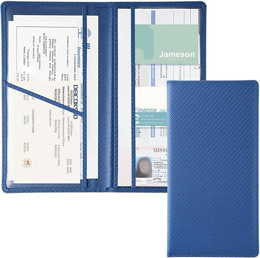 JUSTTOP 1Pack Car Registration and Insurance Holder,Car Document Holder for Cards License with Magnetic Shut,Vehicle Glove Box Car Organizer for Documents, Cards, License(Carbon Fiber Blue)
