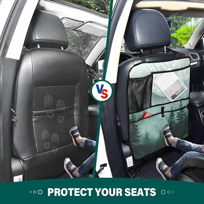 Green Mountains and Pine Trees 3500 2 Pack Backseat Car Organizer with Storage Pockets Seat Back Organizers for Kids Kick Mats Backseat Protector Automotive