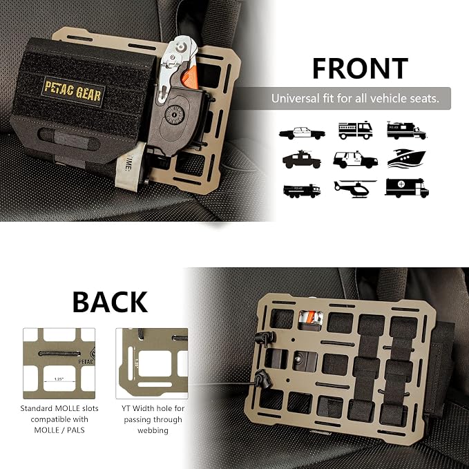 PETAC GEAR Rigid Molle Panel For Vehicles,Car Headrest Organizer, Truck Mount Panels For Tactical Gears (Dark Earth)
