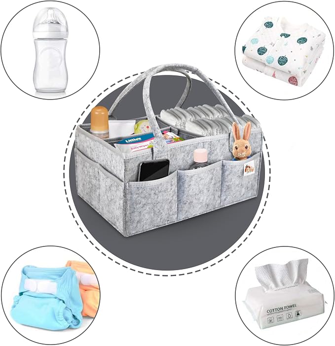 Diaper Caddy, Diaper Organizer, Nursery Storage and Car Organizer for Baby - Large Size - (Cloud Grey)