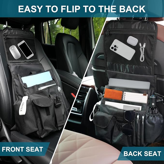 Car Front Seat Organizer,Back Seat Storage with Adjustable Straps & Buckles for Car File Organizer,Multi-Compartment Law Enforcement and Truck Seat Storage with Laptop Tablet Cup Holder