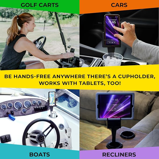Phone Holders for Your Car, Cup Holder Phone Mount, Universal Adjustable Expander Cradle Hands-Free Driving - Compatible with All Smartphones Car Mount for iPhone Samsung Google Android Mobile Black