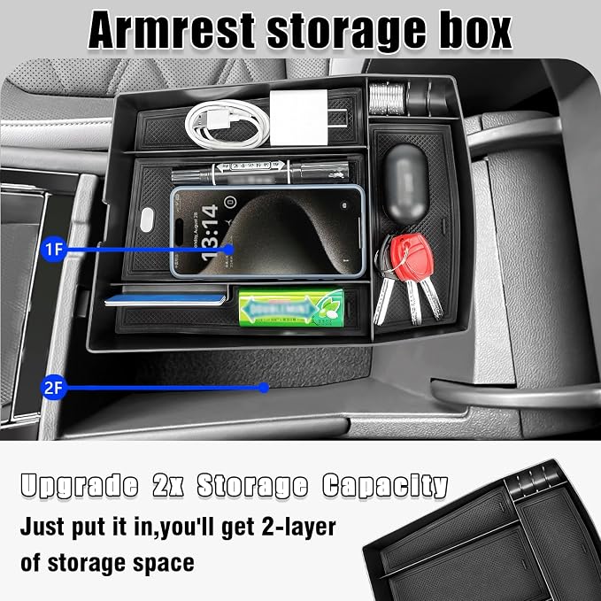 Center Console Organizer Compatible with 2024 2025 2026 VW Volkswagen Atlas Center Console Storage Box Interior Accessories(3PCS Center Console Tray)