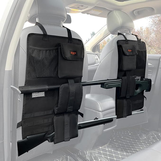 MYDAYS 2 Pack Tactical Seat Back Gun Rack, Camo Front Seat Gun Organizer with Molle Panel Vehicle Gun Holder for Hunting Rifles/Shotguns (Black)