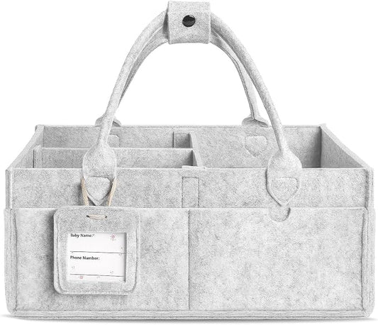 GEMII Diaper Caddy Organizer-Large Baby Caddy Organizer with Handle, Newborn Registry Essentials, Baby Shower Basket Gifts for Boys or Girls (Gray, Large)