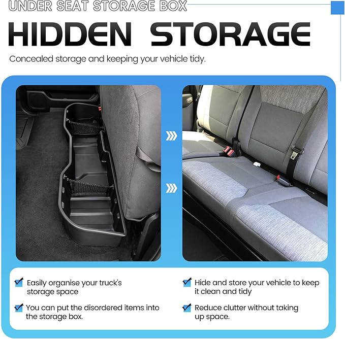 ECOTRIC Under Seat Storage Box Compatible with Crew Cab 2007-2018 Silverado 2007-2019 GMC Sierra 1500 2500HD 3500HD Under Seat Storage Container Replacement for #23183674