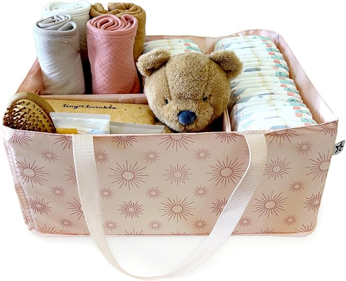 Tiny Twinkle Diaper Caddy Organizer – Foldable Baby Storage Basket with Removable Divider | Waterproof & Mess-Proof Fabric, Portable Nursery Organizer for Newborn Essentials(Shine)