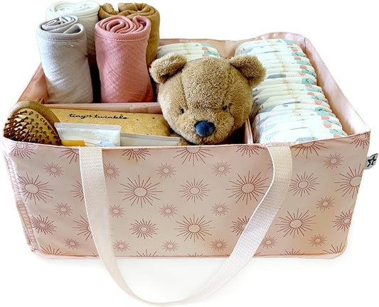 Tiny Twinkle Diaper Caddy Organizer – Foldable Baby Storage Basket with Removable Divider | Waterproof & Mess-Proof Fabric, Portable Nursery Organizer for Newborn Essentials(Shine)