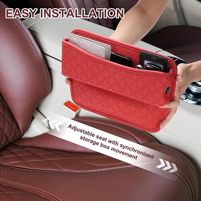 HARFINGTON 2pcs Car Seat Gap Filler Organizer 11.5 x 8 x 2.1 Inch Leather Universal Car Organizer Storage Box Between Seat and Console for Phone Sunglasses Keys, Blue