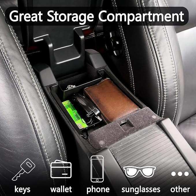 Black Armrest Storage Box Center Console Organizers Phone Tray with Mat and Logo Fit for Volvo S60 S60L V60 XC60 2009-2017
