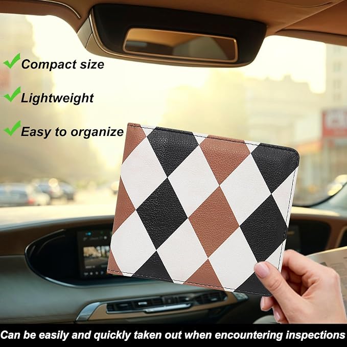 Car Registration and Insurance Holder, Premium Pu Leather Vehicle Glove Box Organizer - for Driver License, Cards & Essential Documents (S-Diamond pattern)