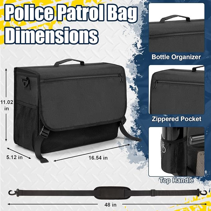 GDNasist Patrol Bag Law Enforcement, Car Front Seat Organizer, Police Duty Bag for Police Gear with 15.6" Laptop Storage, Molle Webbing, Multiple Compartment, Adjustable Straps