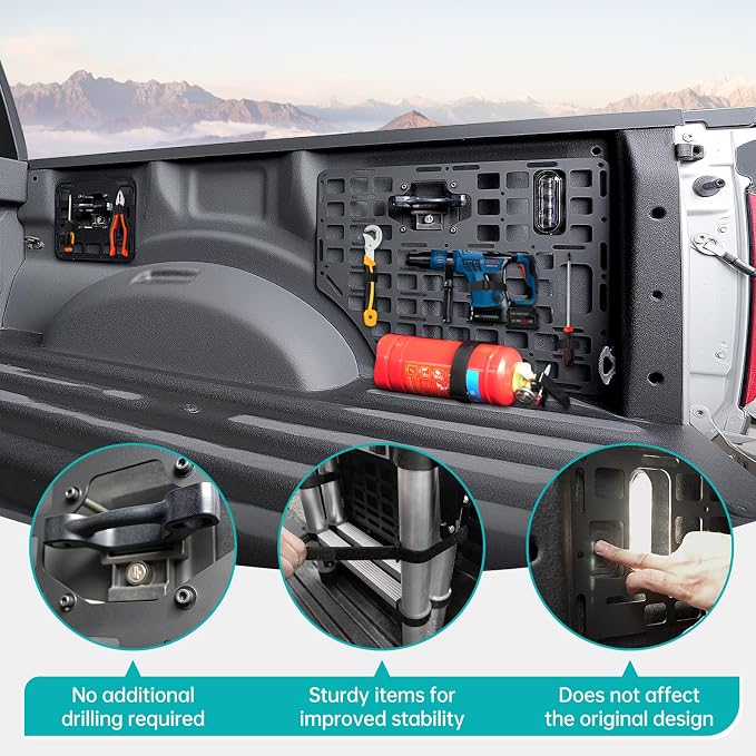 Side Truck Bed Molle Panel Rack System Compatible with 2015-2023 Ford F150 Accessories 5.5FT Cargo Storage Organizer Tools Rack Fit for 2015-2023 F-150 Accessories