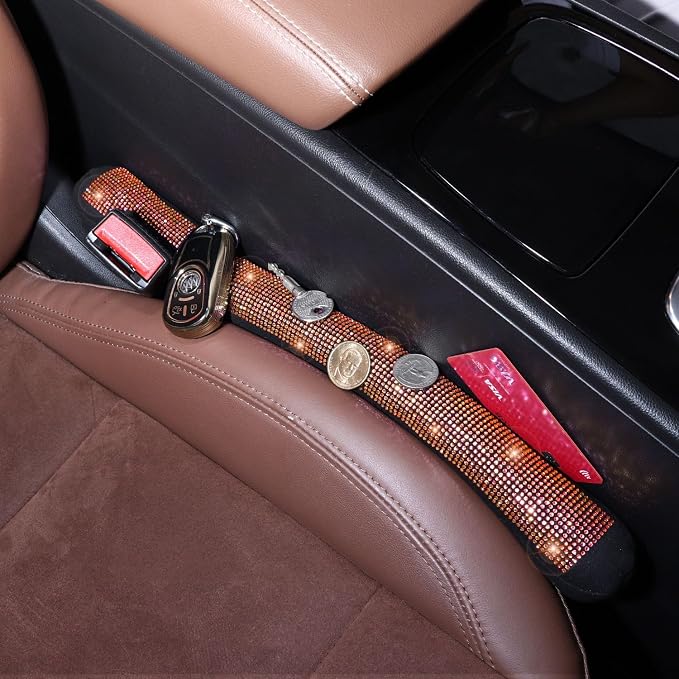 ToBeQueen Orange Seat Gap Filler, Handmade Crystal Diamond Rhinestone Orange Bling Car Accessories for Women, Universal Fit for Car SUV Truck(Orange)